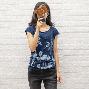 牛仔短袖 女士t恤印花修身 体恤衫 JEANS夏季 纯棉圆领休闲 ABLE 小码