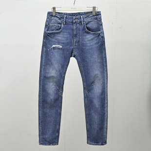 四季 大V立体锥形小脚裤 牛仔裤 JEANS男长裤 破洞泼墨潮 ABLE 特价