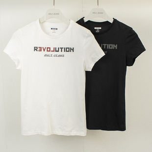 圆领体恤全棉纯色字母印花短袖 ABLE 薄款 简约修身 t恤 JEASN女夏季