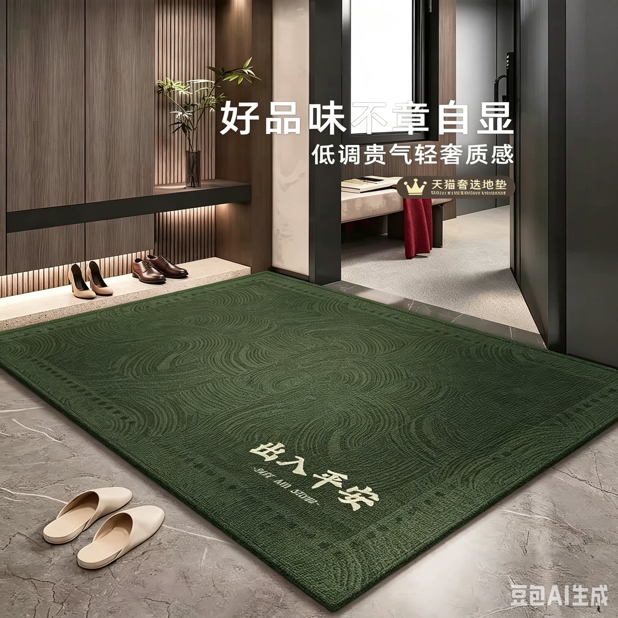 入户地垫进门玄关脚垫出入平安门垫家用防滑门前绿色地毯免洗垫子