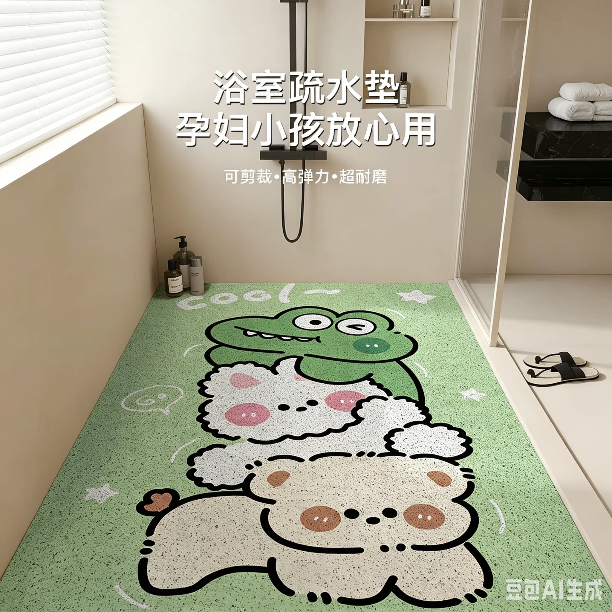 浴室丝圈防滑垫淋浴老人儿童洗澡间踩脚垫防摔垫子厕所卫生间地垫