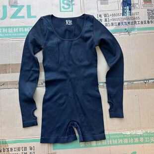 OQQ秋冬高弹高压螺纹连体空中瑜伽服长袖短裤运动一体式健身衣女