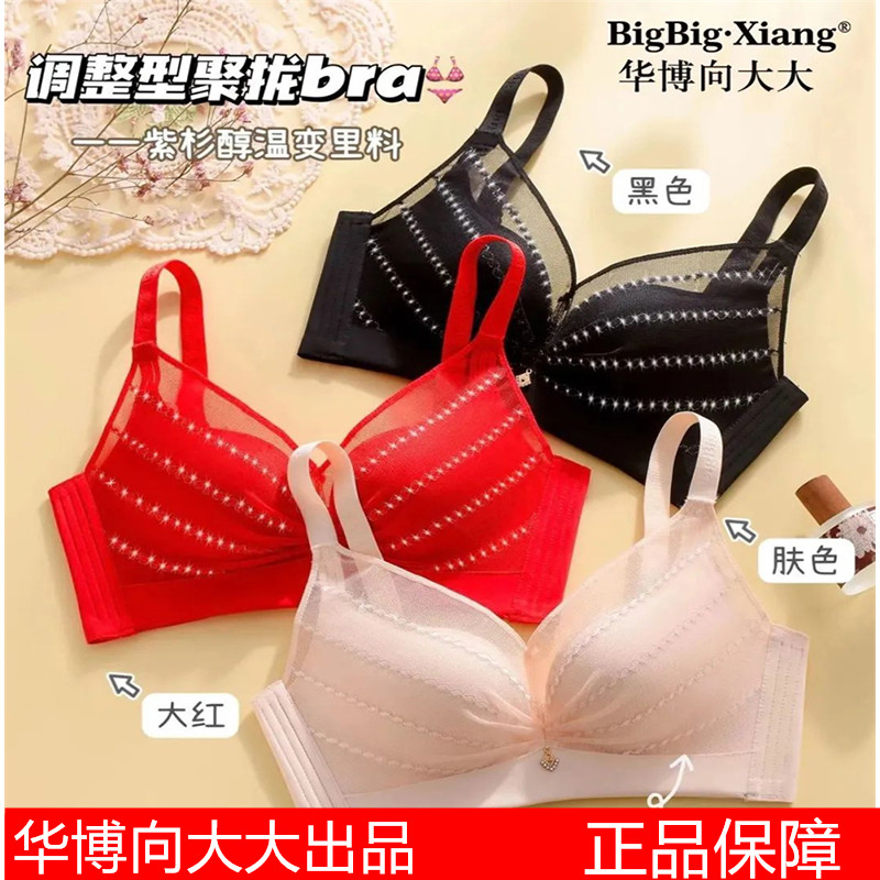 华博向大大内衣金丝项链款无钢圈性感聚拢型调整款直立棉文胸套装