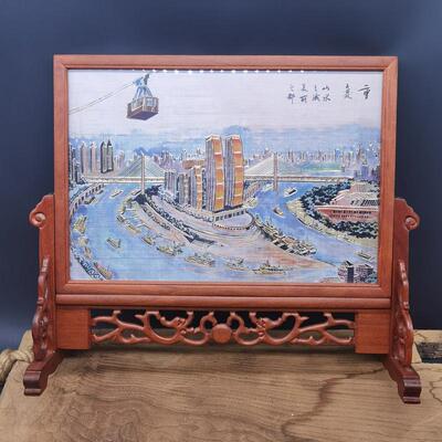 重庆特色礼品两江四岸铜彩画摆件