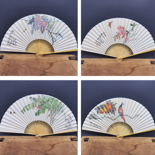 重庆荣昌折扇伴手礼九寸丝绸扇手绘荷花等多图可选出国纪念品礼物