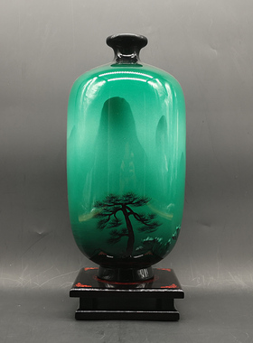 重庆城口山神漆器花瓶天然大漆艺手工制作江山春色中国风摆件绿色