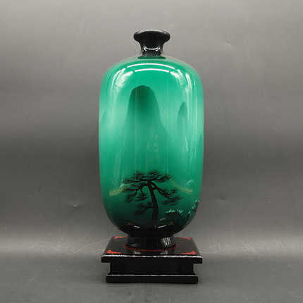 重庆城口山神漆器花瓶天然大漆艺手工制作江山春色中国风摆件绿色
