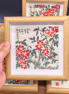 渝礼堂手绘非遗山茶花夏布画摆件