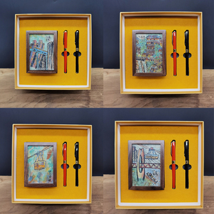 印象重庆非遗荣昌夏布手绘胡桃木笔筒礼盒商务会议城市礼品伴手礼