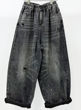 2026春季新款CHYY黑灰色破洞宽松牛仔女老爹裤显瘦萝卜裤时尚松垮