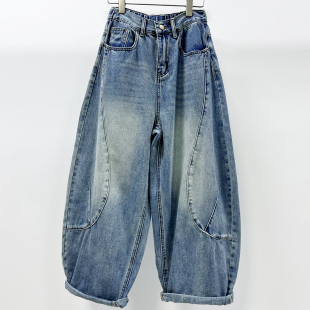显瘦老爹裤 牛道途气球裤 大码 九分宽松牛仔女松垮萝卜裤 2026春新款