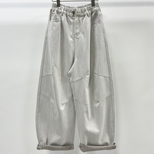 新款 米白显瘦大码 大版 松垮松紧腰萝卜裤 宽松牛仔女老爹裤 2025春季