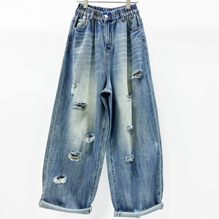 新款 乞丐裤 CHYY浅蓝破洞宽松牛仔女老爹裤 个性 显瘦萝卜裤 2026春季