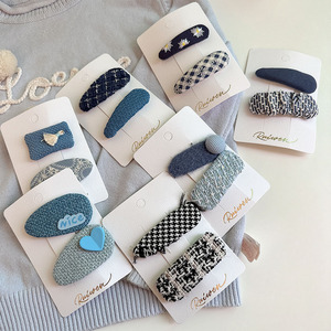 秋冬时尚气质几何格纹刺绣法式发夹成人宝宝发卡边夹BB夹头饰品潮