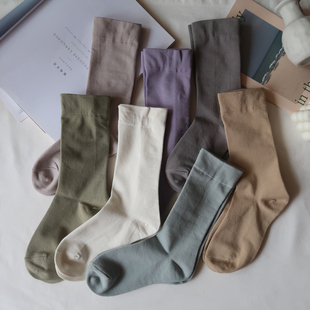 温柔莫兰迪彩色精梳棉棉短袜子女春秋季 中筒袜潮百搭堆堆袜 加长款
