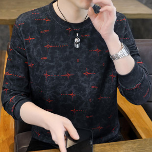 春秋季休闲上衣男士长袖t恤新款套头打底衫男款青年时尚修身卫衣
