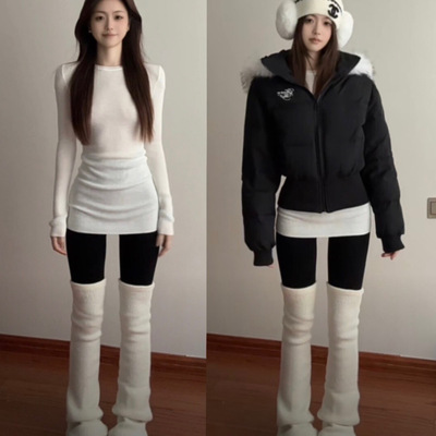 白色正肩中长款打底衫女春秋冬内搭加长款修身长袖t恤遮屁股上衣