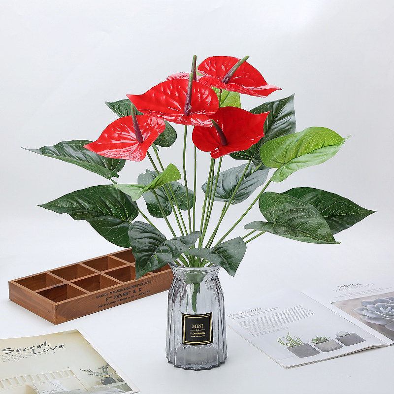 仿真假花绿植客厅落地装饰摆设花卉盆栽插花植物配材18头红掌