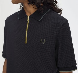 麦穗派瑞男士休闲POLO衫2025冬季商务半拉链小刺绣短袖全棉印花