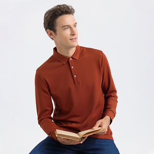 埃森图春秋新款男丝光长绒棉长袖潮流时尚翻领上衣衫休闲t恤