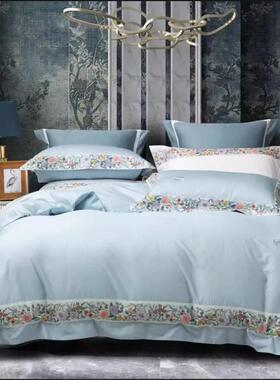 多喜爱四件套80支新绒棉2023高档柔软现代蓝色山茶花套件