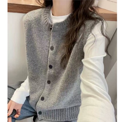 法式全羊毛无袖简约开衫外套