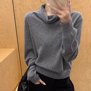 高领毛衣宽松显瘦针织上衣 女新款 法式 高级感慵懒堆堆荡领山羊绒衫