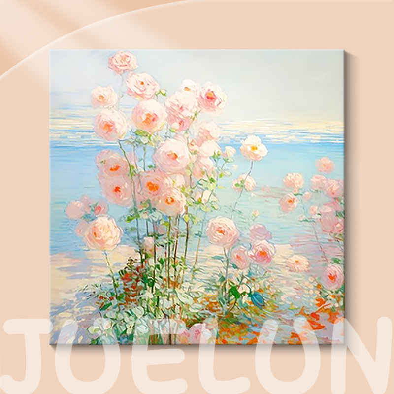 奶油风手绘油画玫瑰花卉风景客厅装饰画治愈系餐厅小清新玄关挂画图片