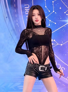 性感风黑色蕾丝露背镂空连体衣女酒吧DS演出服辣妹爵士舞服夜店