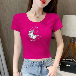 甜辣短袖t恤女2025夏新款法式收腰显瘦设计感小众多巴胺短款上衣