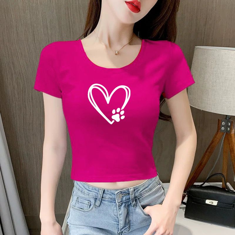 多巴胺玫红色高腰u领露锁骨短款