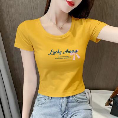 短款露脐甜辣妹少女修身T恤女