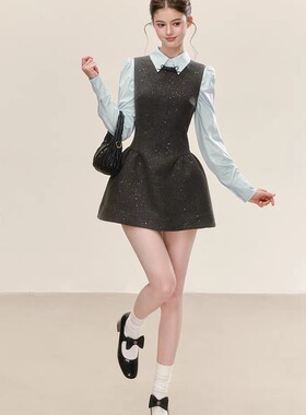 QDQD 优雅气质灰色背心裙春季新款收腰修身显瘦高级感无袖连衣裙