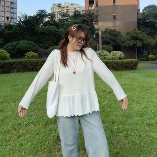 女秋冬设计感内搭打底衫 德绒保暖上衣木耳边长袖 胖MM 300斤大码