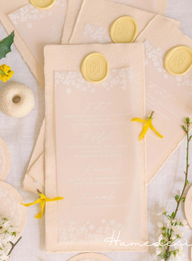 ins西式婚礼手工毛边纸酒店餐盘桌盘menu菜单定制喜宴席位卡桌卡