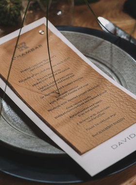 定制高档婚礼宴席酒店皮质菜单公司答谢宴年会商务发布会感谢卡