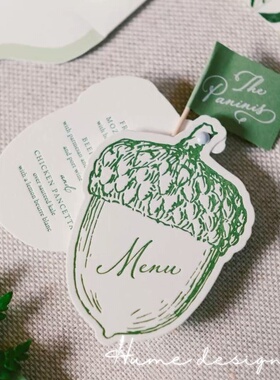 个性定制法式创意婚礼橡果造型餐盘席位卡结婚桌卡婚宴酒席菜单卡
