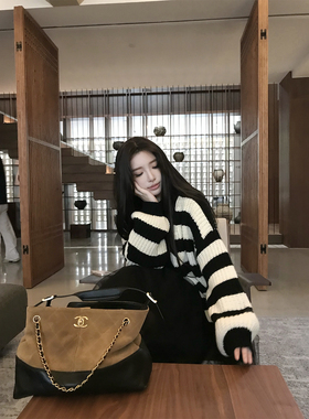 【慵懒赫本】MISS CHANGE/羊毛条纹慵懒风百搭宽松毛衣开衫外套