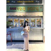 莱塞尔条纹翻折腰头纯欲垂感低腰半裙 CHANGE 温香软玉 MISS