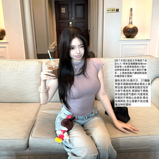 纯T天菜 飞飞袖 MISS 圆领醋酸修身 T恤正肩上衣 CHANGE