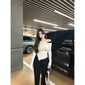 天丝羊毛斜肩掐腰撞色设计感假两件T恤 CHANGE 一秒心动 MISS