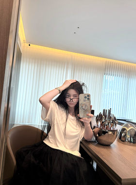 【舒适面膜T】MISS CHANGE/天丝亚麻纯欲圆领面膜感微透宽松短袖