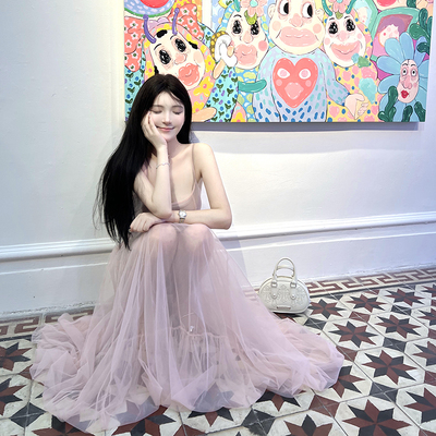 网纱两件套纯色度假风A型