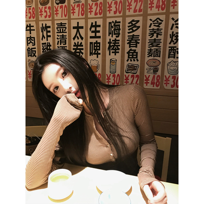 莱赛尔复古显瘦亨利领条纹T恤