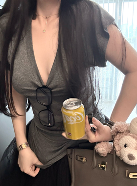 【苏打Tee】MISS CHANGE/力推！天丝亚麻神仙小t纯欲薄感V领T恤