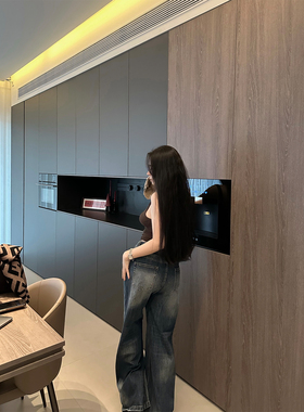 【费城街区】MISS CHANGE/精棉复古闪电纹水洗做旧阔腿拖地牛仔裤