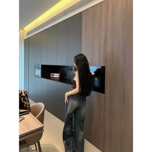 CHANGE MISS 精棉复古闪电纹水洗做旧阔腿拖地牛仔裤 费城街区