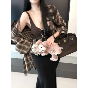 纯棉复古绿棕格纹休闲叠穿长袖 CHANGE MISS 气质衬衣 怀旧日记