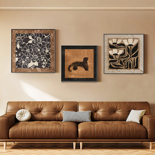 中古风客厅装饰画小众艺术沙发背景墙壁画法式复古餐厅挂画组合画