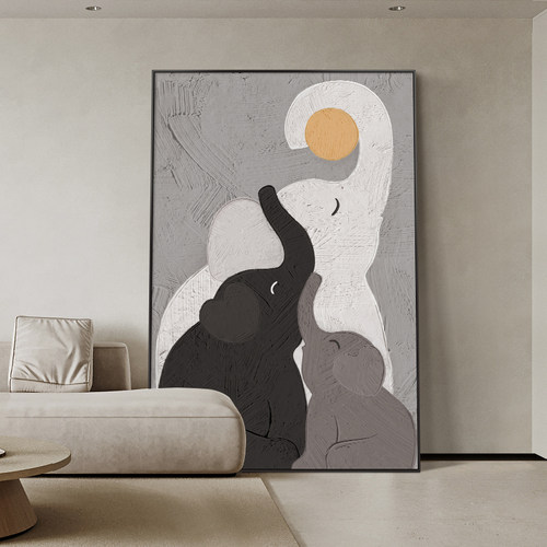 侘寂风客厅装饰画大象肌理画高级感沙发背景墙落地画抽象玄关挂画